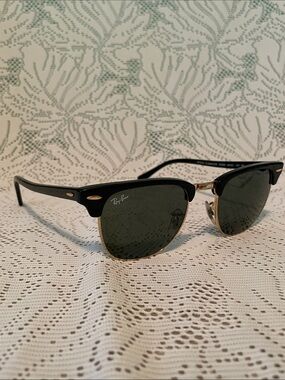 Ray-Ban Black & Gold Clubmaster Sunglasses with Dark Green Lenses